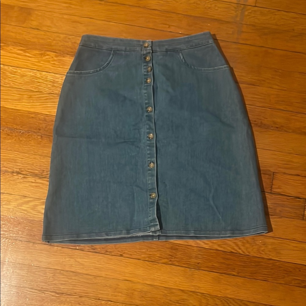 Denim Button-Front Skirt